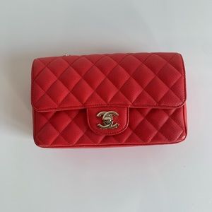 Chanel Mini Rectangular Red Caviar SHW 18C⁣